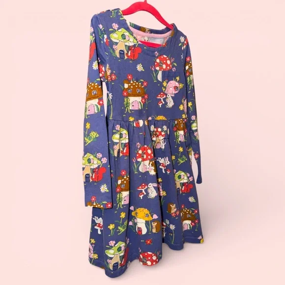 Mini Boden Toadstool Print Long-sleeve Cotton dress | size 7-8 - Picture 9 of 12